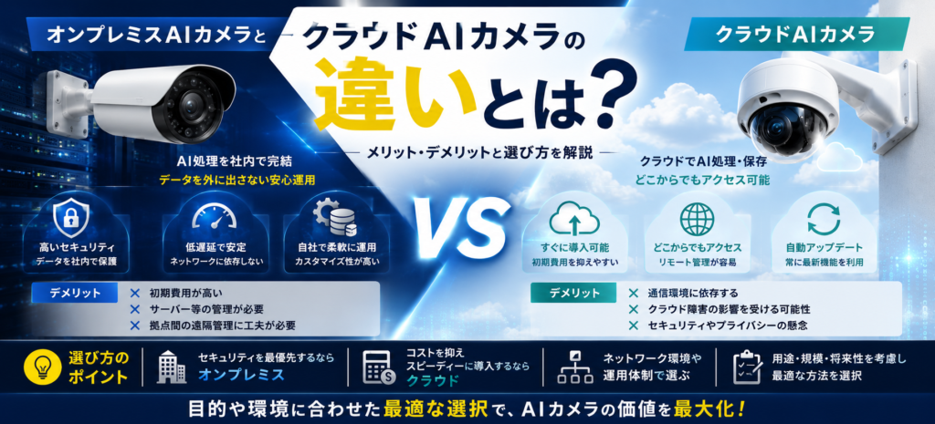 オンプレミスAIカメラとクラウドAIカメラの違いとは？メリット・デメリットと選び方を解説